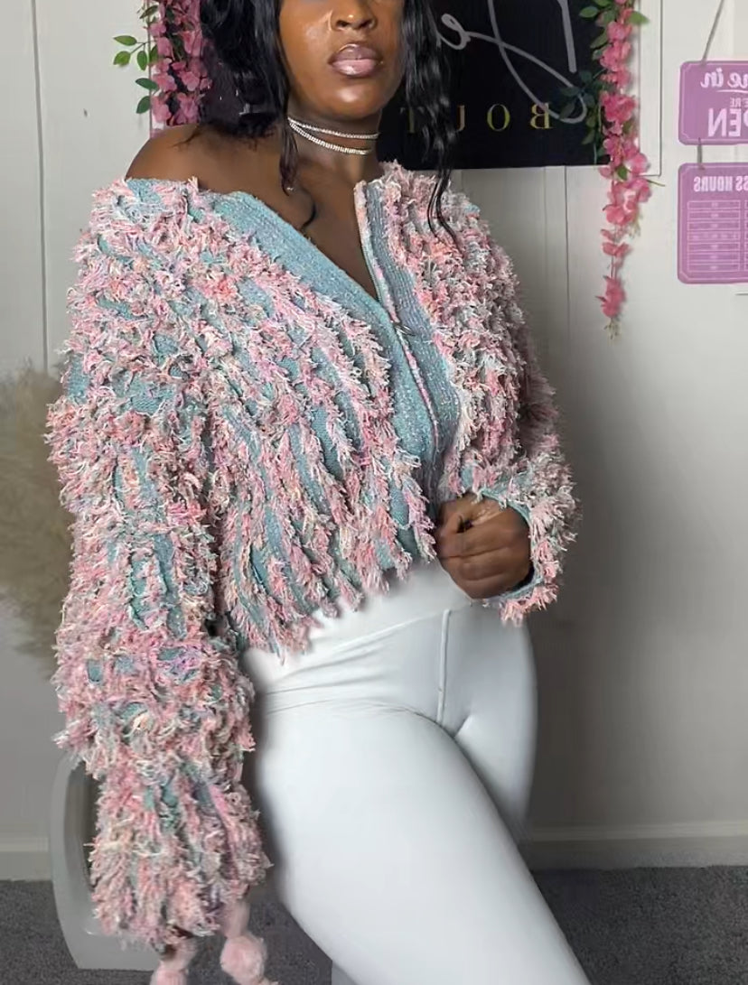 Cotton Candy Fringe Sweater
