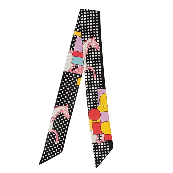 Colorful scarf with geometric patterns on a white background