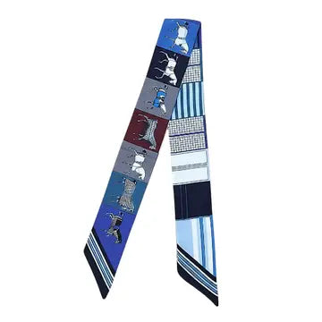 Scarf with a pattern of dogs in various poses on a white background