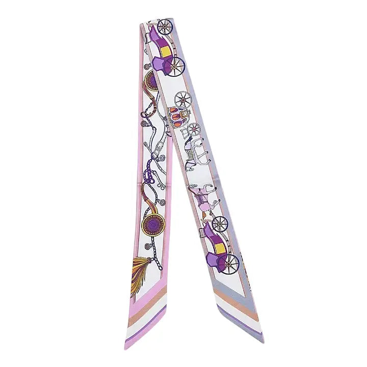 Decorative ribbon with vintage car and horse design on a white background