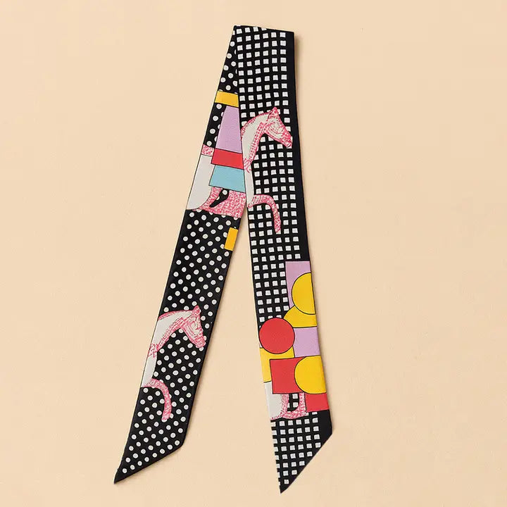 Vintage Abstract Horse Grid Pattern Scarf