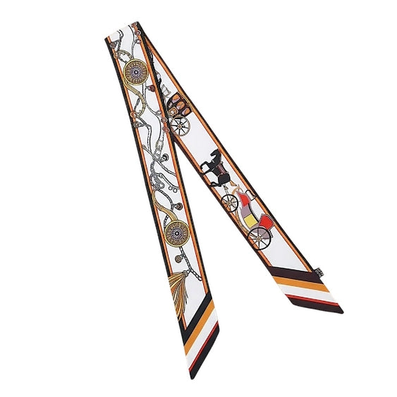 Decorative scarf with vintage-themed design on a white background