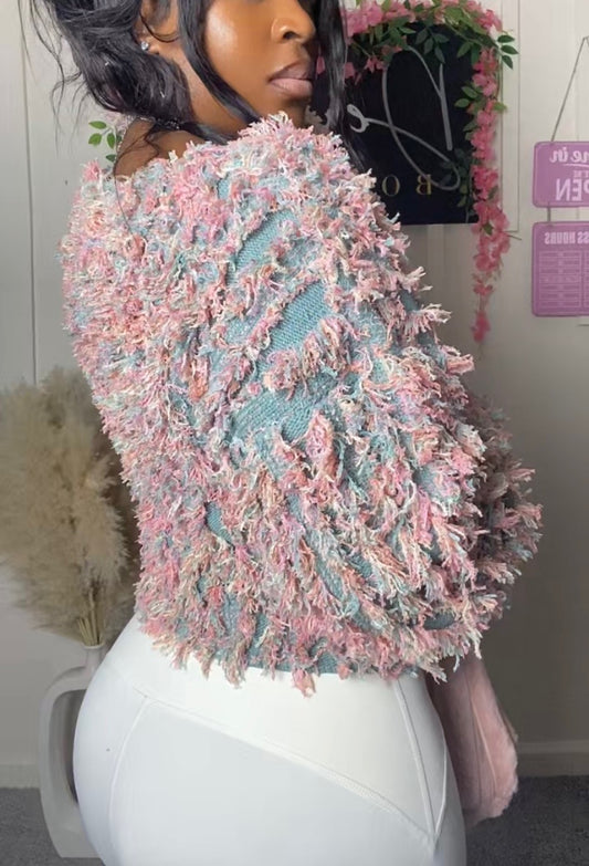 Cotton Candy Fringe Sweater